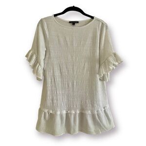 CABLE & GUAGE, WHITE TOP WITH RUFFLE SLEEVES, SIZE S/P.